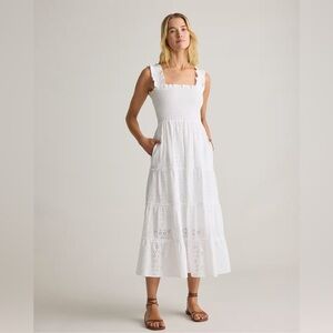 NWT Quince Organic Cotton Eyelet Midi Dress White Sz M